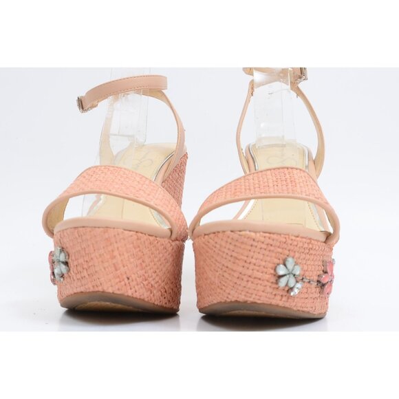 Jessica Simpson Cressia Raffia Rhinestone Flowers Platform Sandals Size 8.5 - Picture 4 of 12